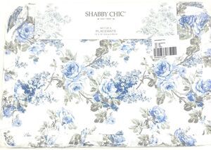 Shabby Chic Placemats Blue White ROSES Ruffle Fabrics English Garden 4 Pc Set
